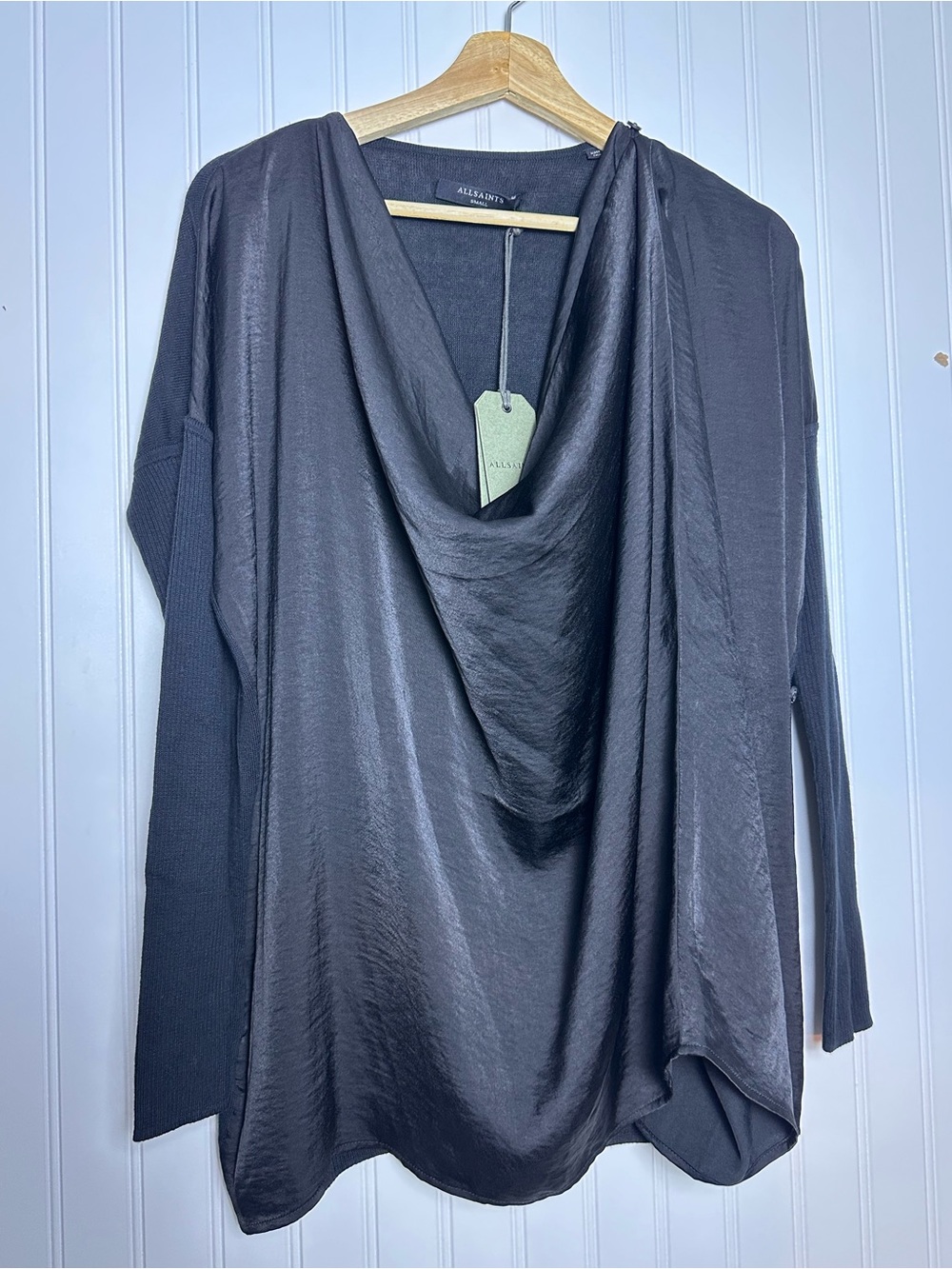 Allsaints - Erma Cowl Neck Top Long Sleeves Small NWT Minimalist - Picture 3 of 13